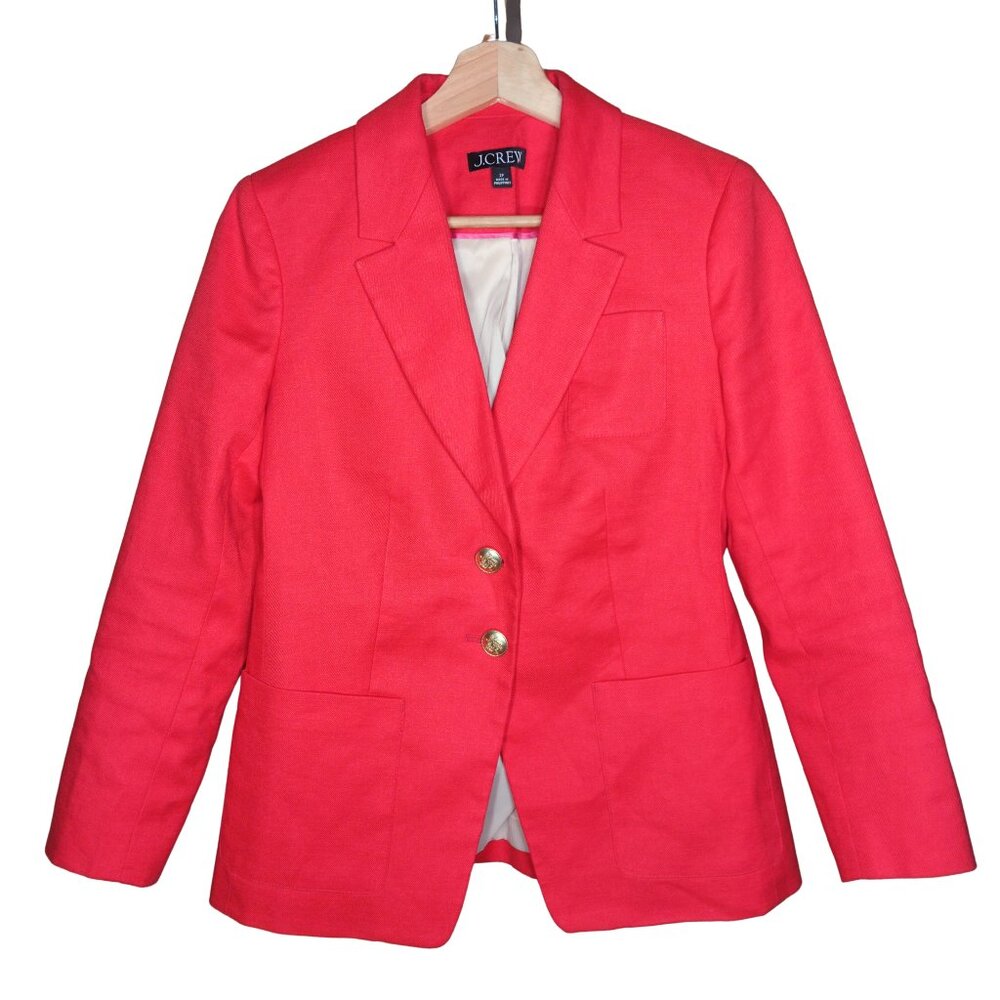 J. Crew Linen Single Breasted 2-Button Blend Bright Coral 2 Petite 2P